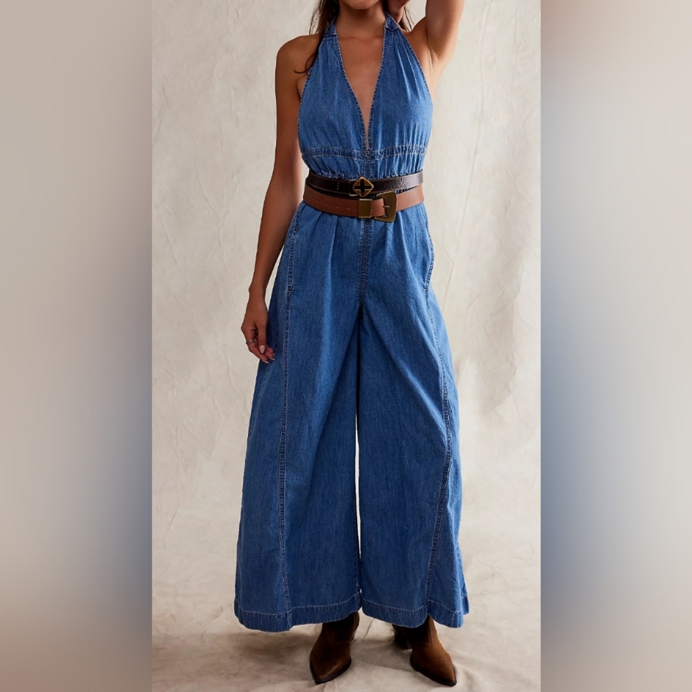 Free People We The Free Sunrays Denim Jumpsuit